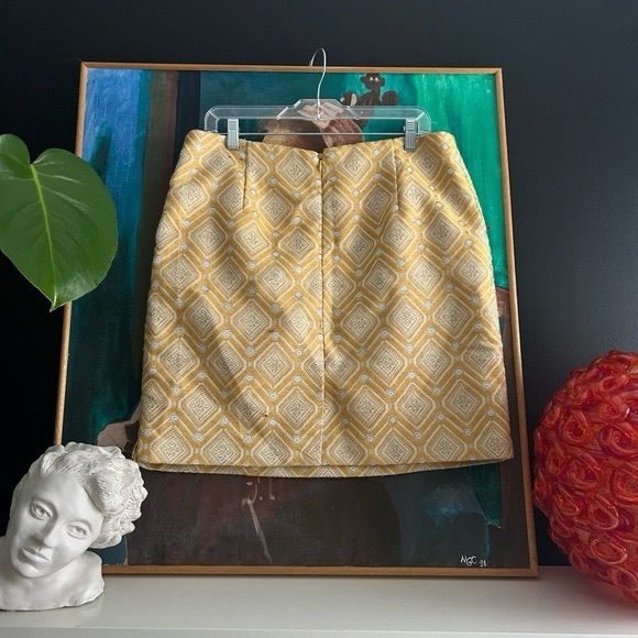 Amanda Chelsea Womens SZ 14 A-Line Skirt Yellow Chevron Brocade Career Zips - Picture 5 of 16